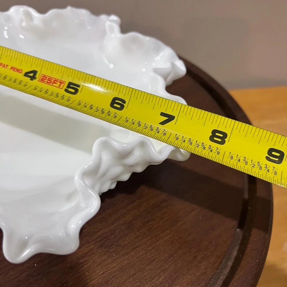 Vtg Fenton Hobnail Milk Glass Ruffled Edge Bowl White 8 Inch Candy Dish